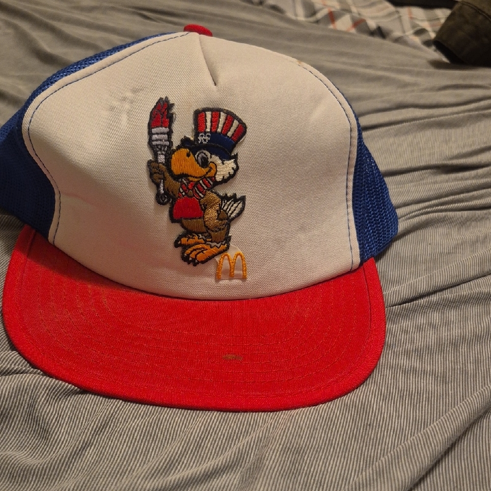 Vintage Mcdonalds  Red and Blue Trucker Hat with Embroidered Graphic